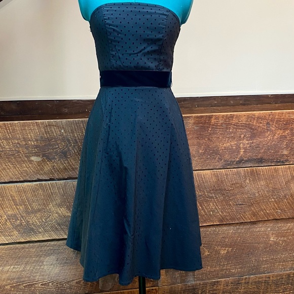 Rampage Gothic Strapless Sundress w/ Velvet Ribbon Belt & Polka Dots Vintage Y2K - Picture 2 of 11